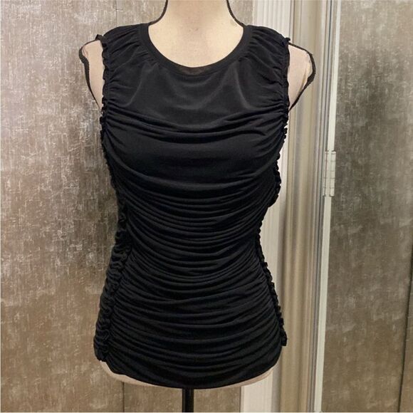KOBI HALPERIN Elegant Black Ruched Sleeveless Top, M - Picture 1 of 9